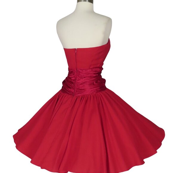 Vintage 80s 90s Red Strapless Full Circle Skirt HoCo Prom Cocktail Party Dress S - Picture 6 of 10
